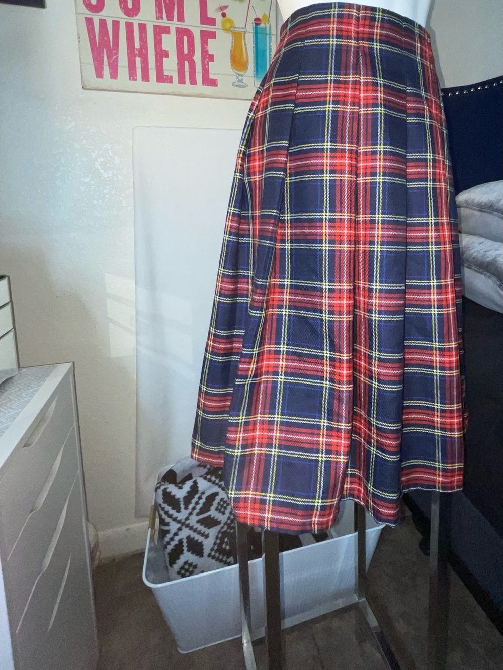 Classic Navy and Red Plaid Circle Skirt